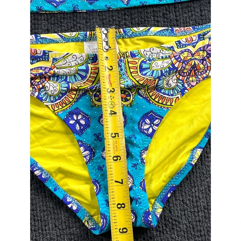 Trina Turk Womens Turquoise Yellow Paisley Tankini Swimsuit Set Size 8
